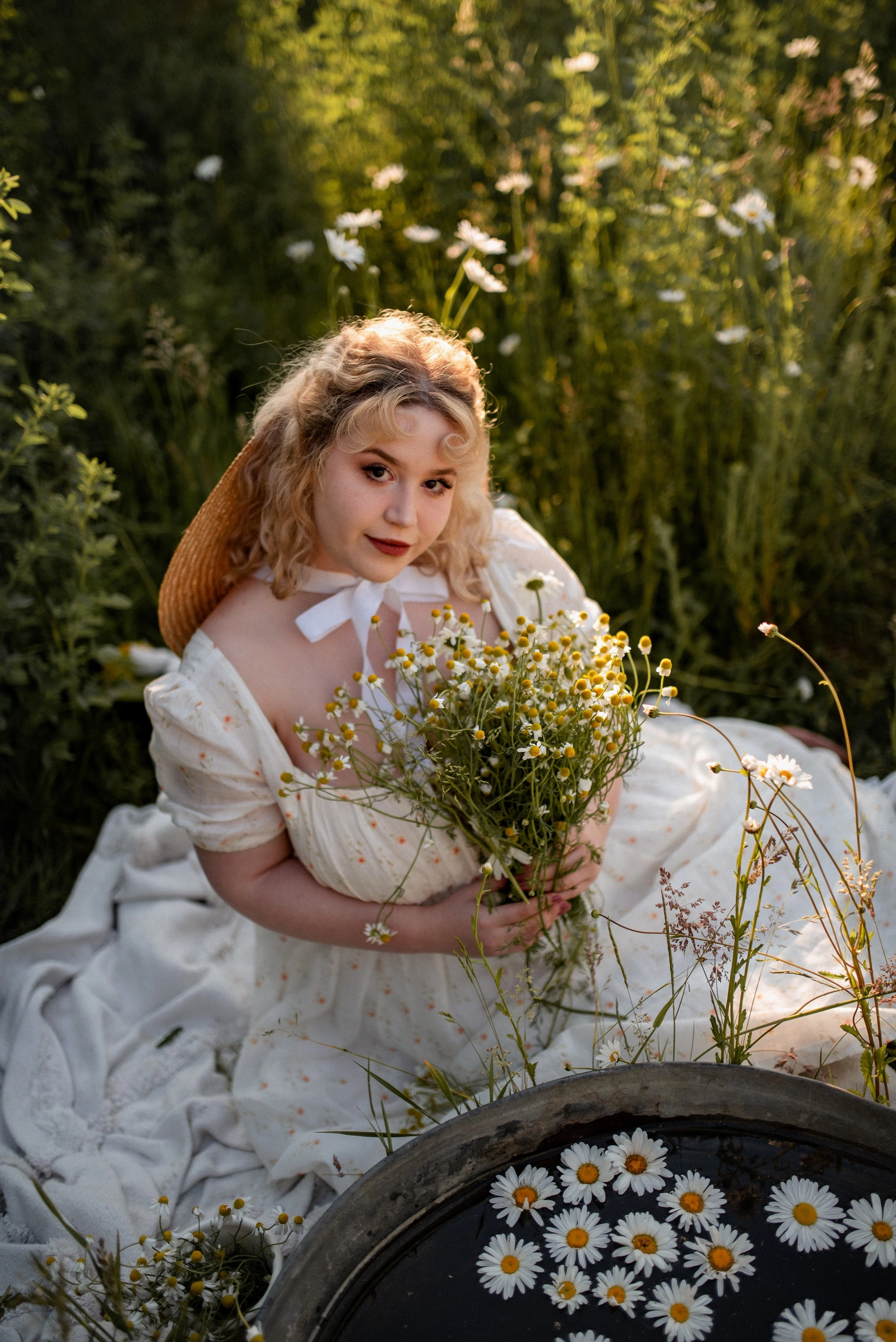 BERGAMOTE 20 |Floral Linen Dress Drop Tail Hem