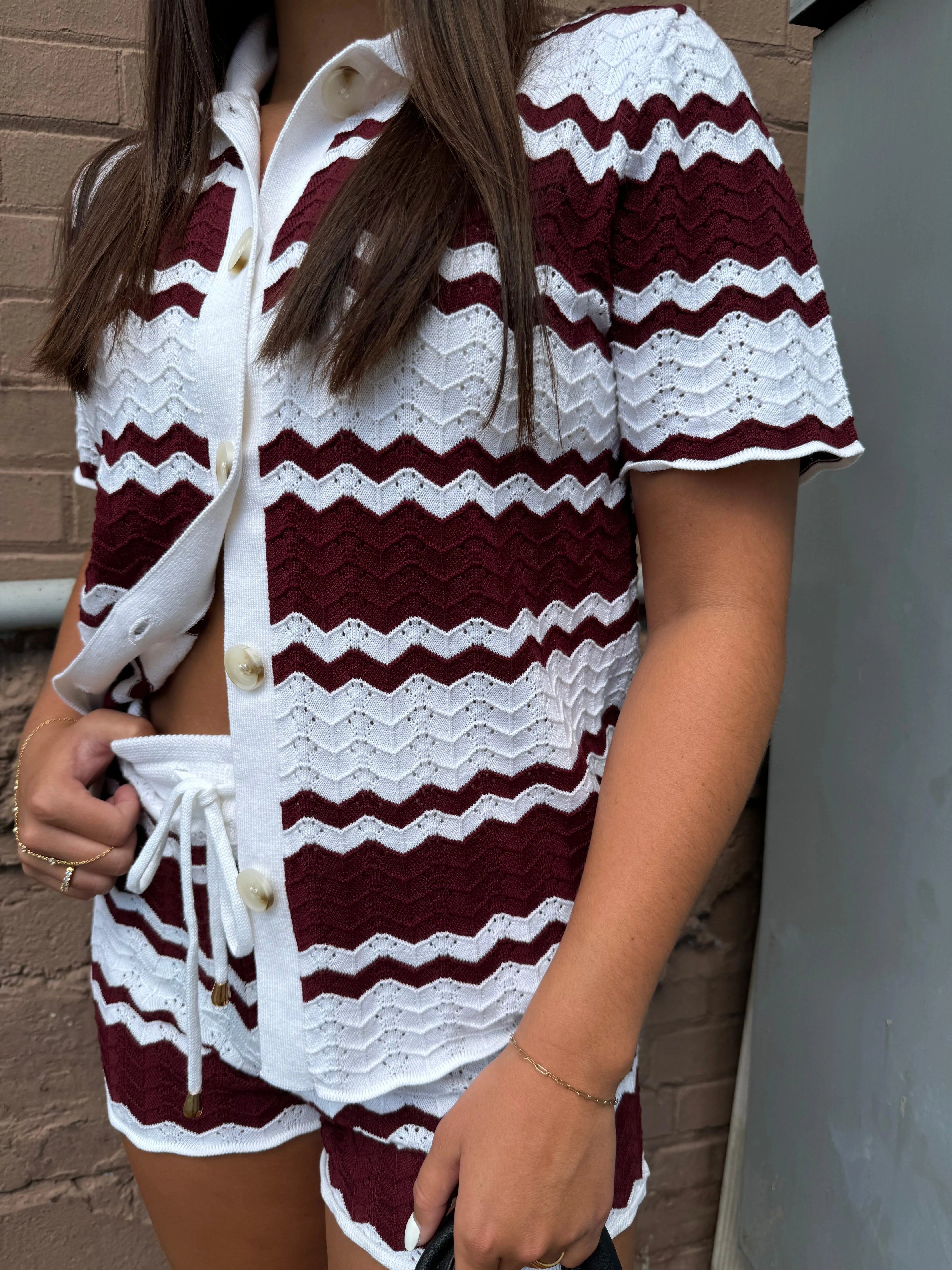WINE DOWN KNIT BUTTON UP