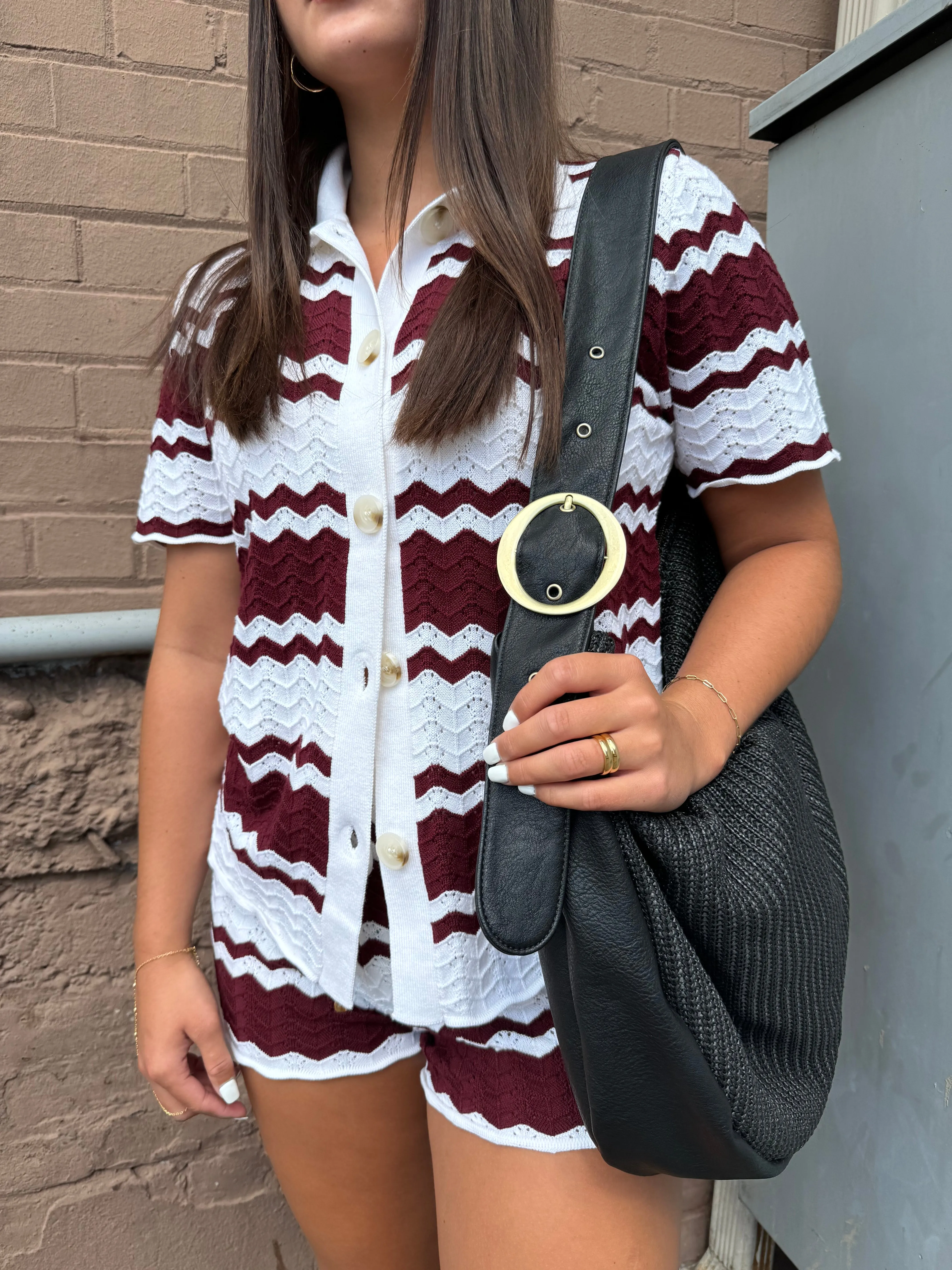 WINE DOWN KNIT BUTTON UP