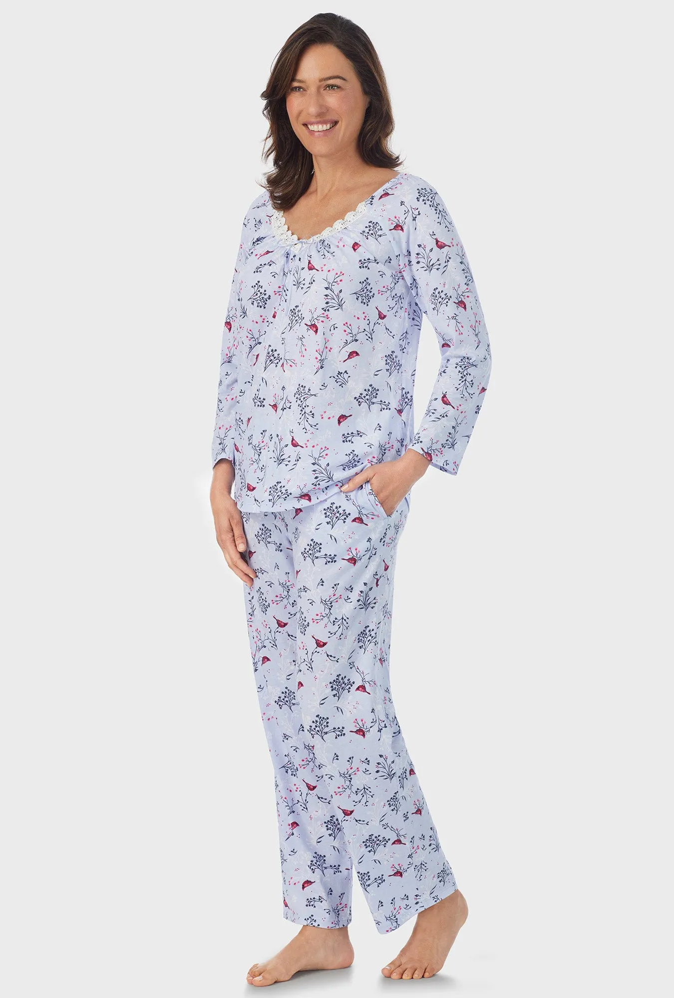 Winter Blue Cardinal 3/4 Sleeve Long Pant PJ Set
