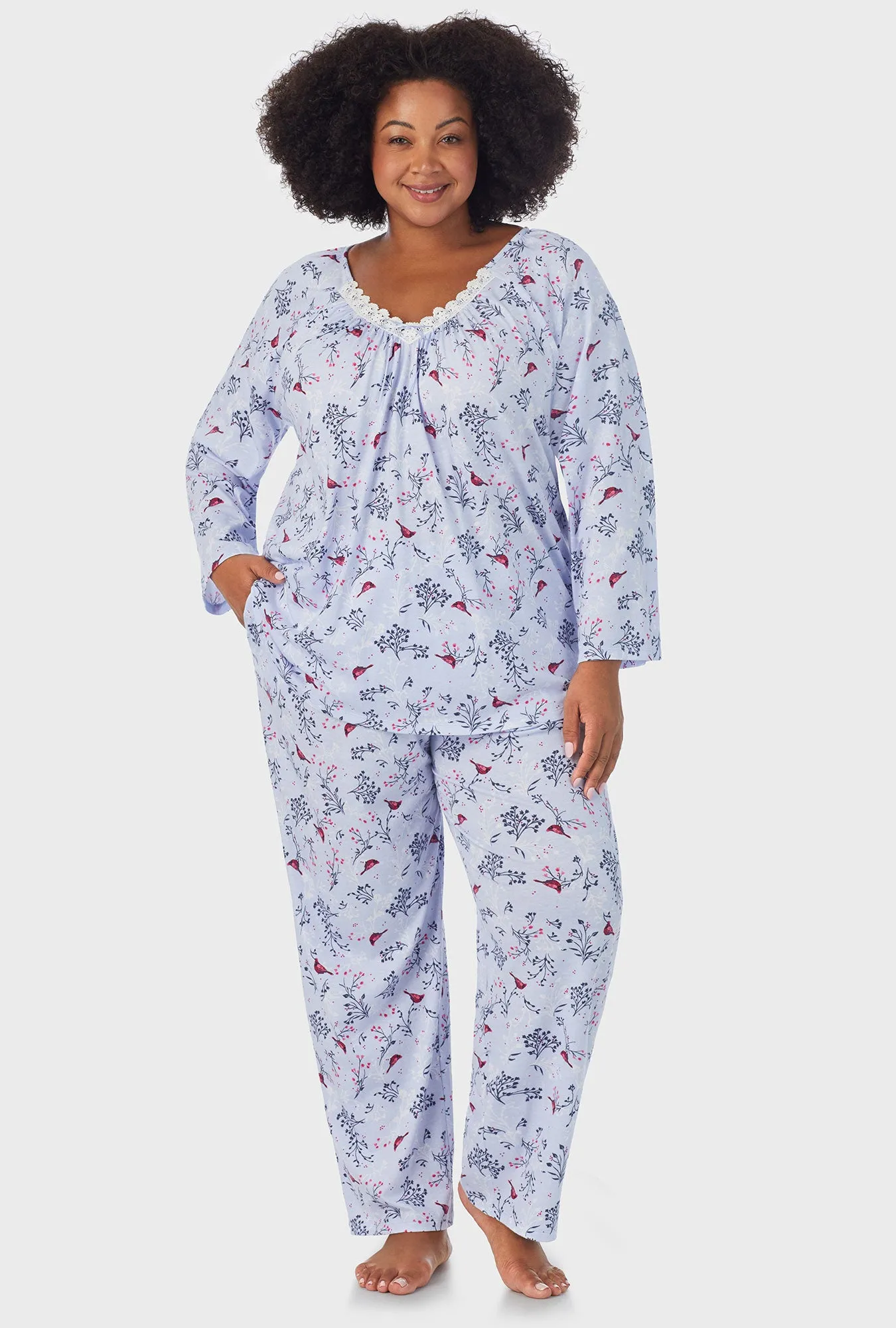 Winter Blue Cardinal 3/4 Sleeve Long Pant PJ Set