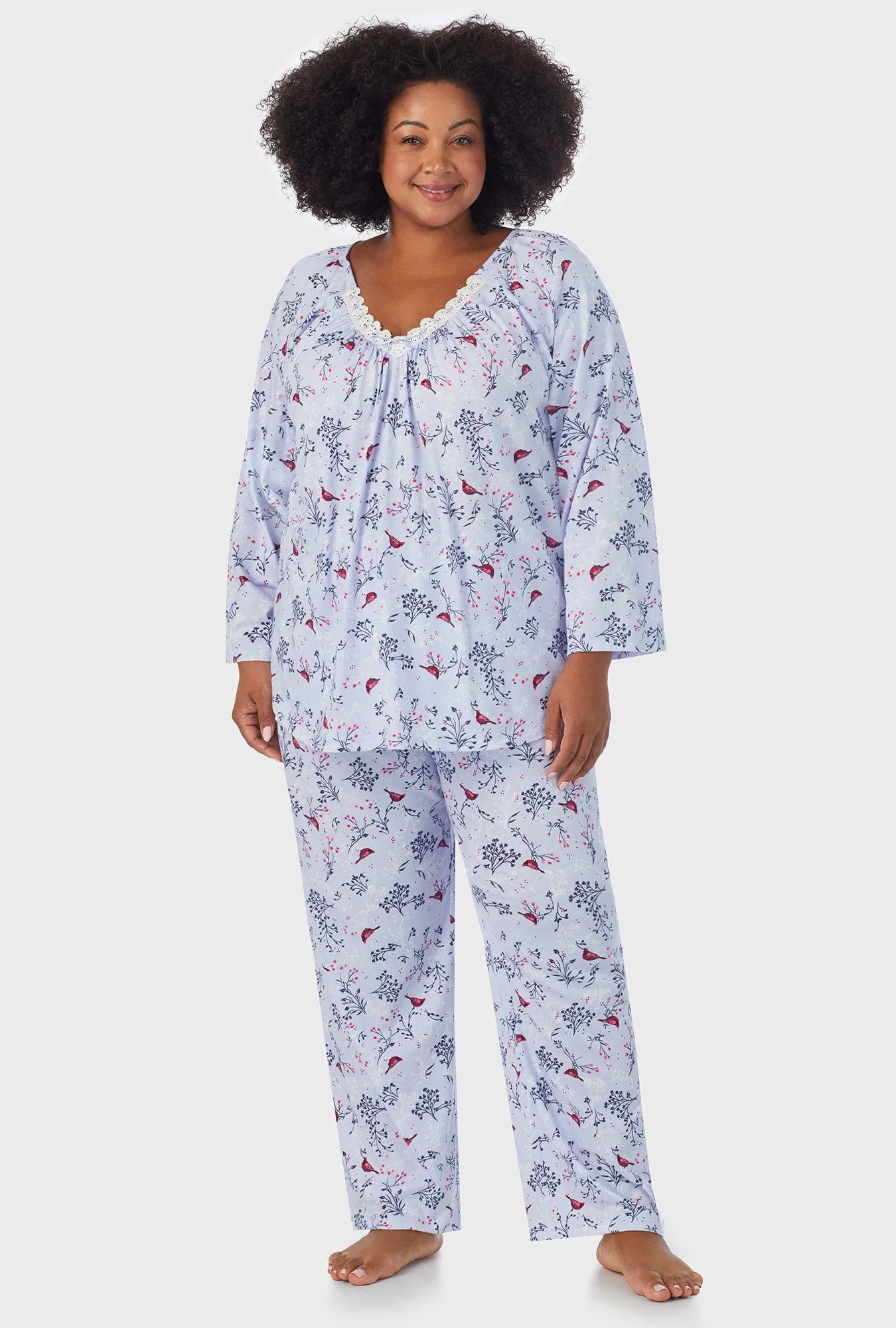 Winter Blue Cardinal 3/4 Sleeve Long Pant PJ Set