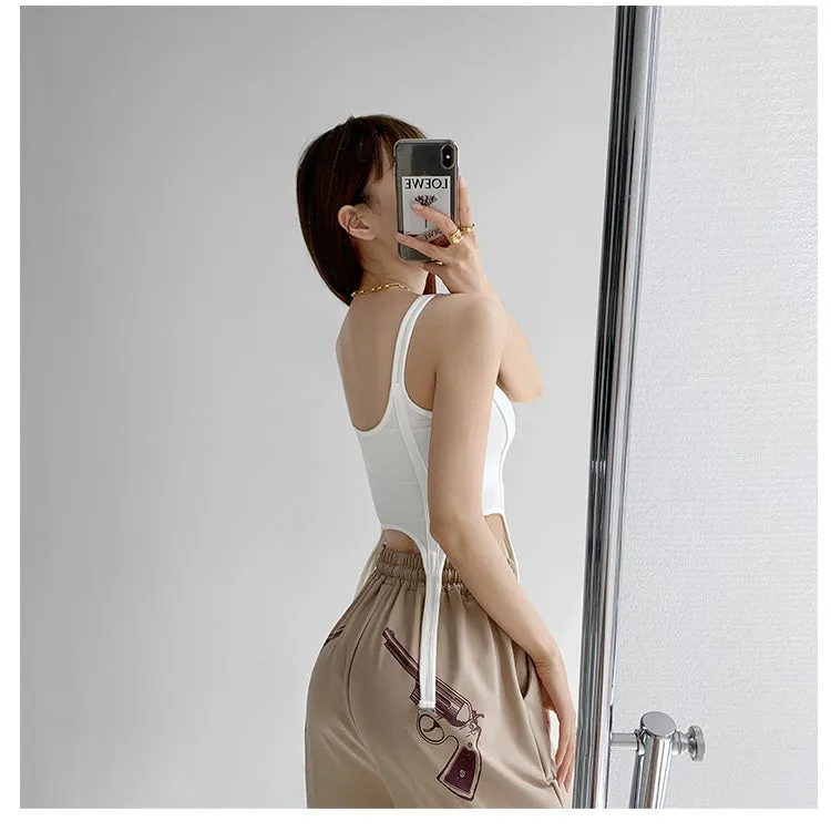 Wjczt  Fishbone Thread Safari Style Vest Irregular Hook Bottomed Shirt For Women Square Neck Sexy Sleeveless Sort Tops VO4X