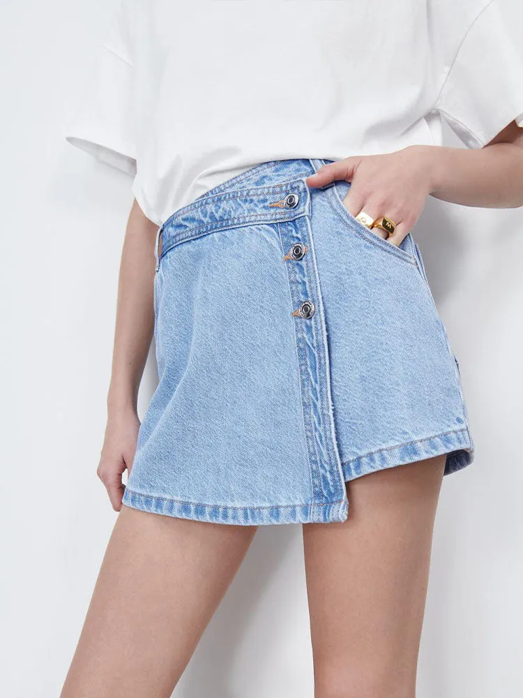 Wjczt summer new women&#39;s clothing all-match breasted denim casual high-waist shorts skirt