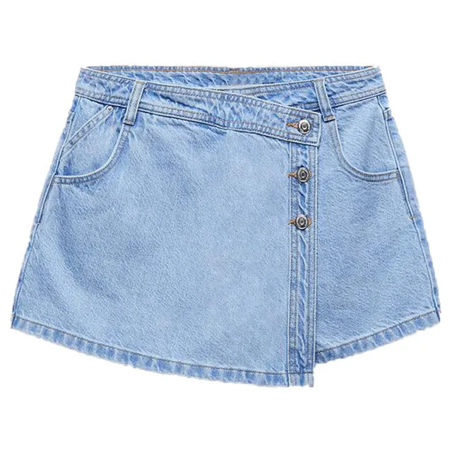 Wjczt summer new women&#39;s clothing all-match breasted denim casual high-waist shorts skirt
