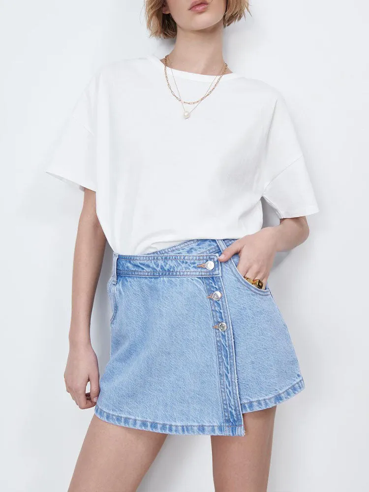 Wjczt summer new women&#39;s clothing all-match breasted denim casual high-waist shorts skirt
