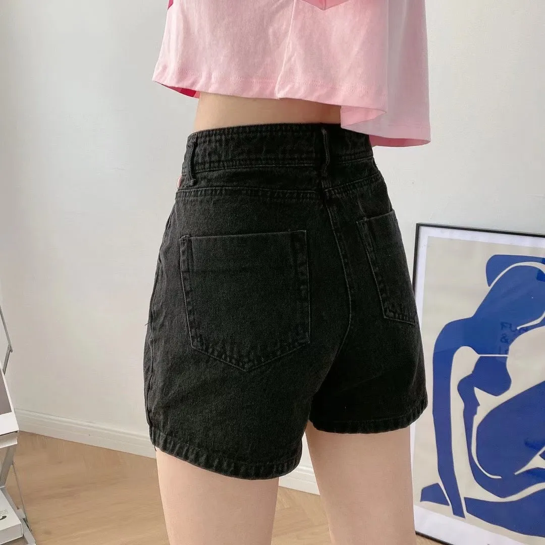 Wjczt summer new women&#39;s clothing all-match breasted denim casual high-waist shorts skirt