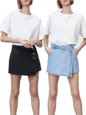 Wjczt summer new women&#39;s clothing all-match breasted denim casual high-waist shorts skirt