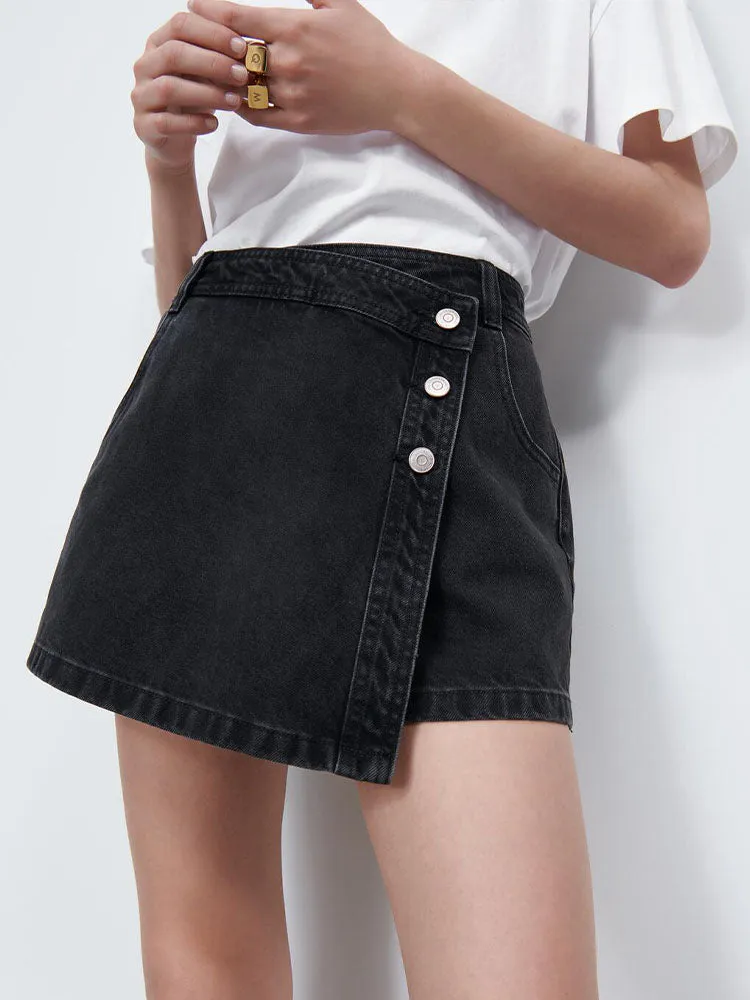 Wjczt summer new women&#39;s clothing all-match breasted denim casual high-waist shorts skirt