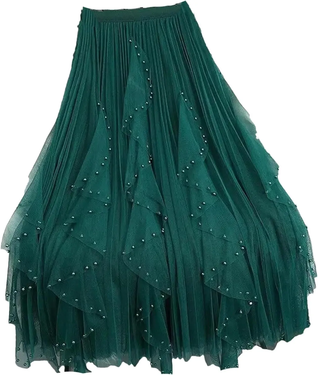 Wjnvfioo Fashion Casual High-Waisted Slimming Medium-Length Mesh Skirt Spring Sequins A- Line Skirts