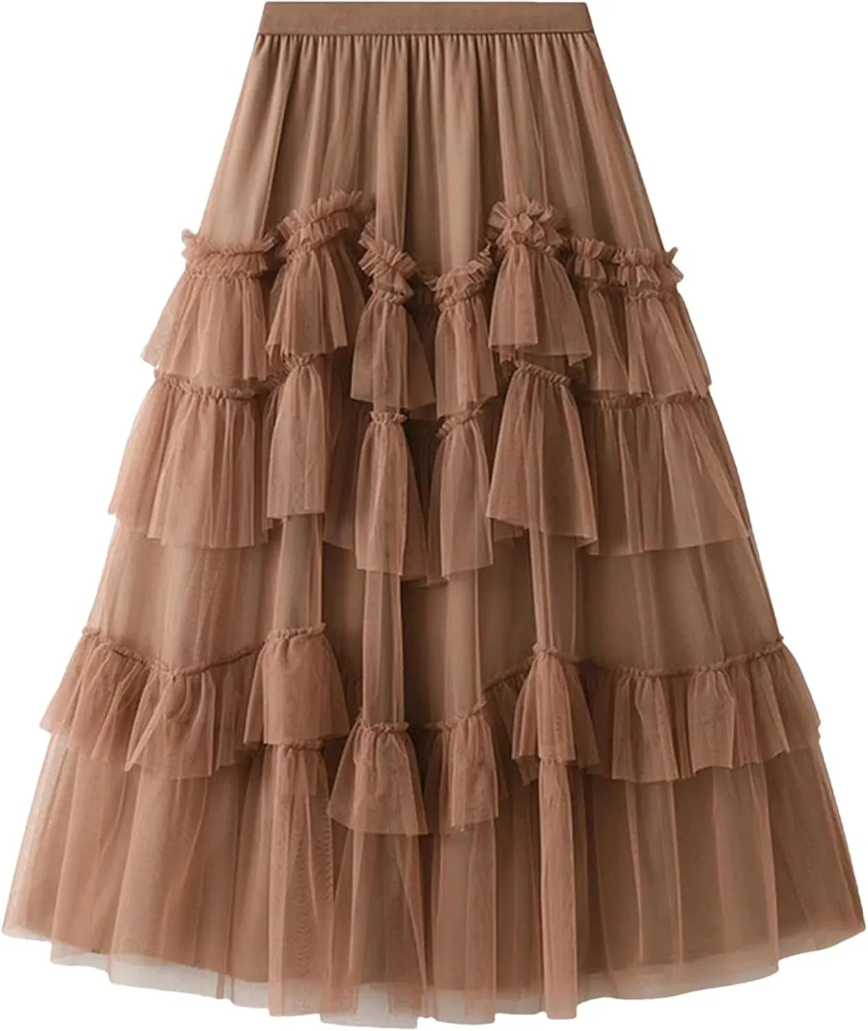 Wjnvfioo Female Fashion Gauze Cake Skirt for Women Mid-Calf A-Line Solid Color Skirts