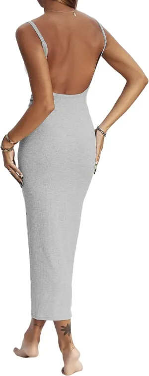 Women Backless Maxi Tank Dress Bodycon Sexy Open Back Hollow Long Dresses Sleeveless Elegant Cocktail Party Dress