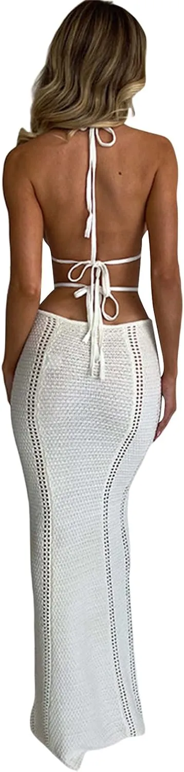 Women Backless Maxi Tank Dress Bodycon Sexy Open Back Hollow Long Dresses Sleeveless Elegant Cocktail Party Dress