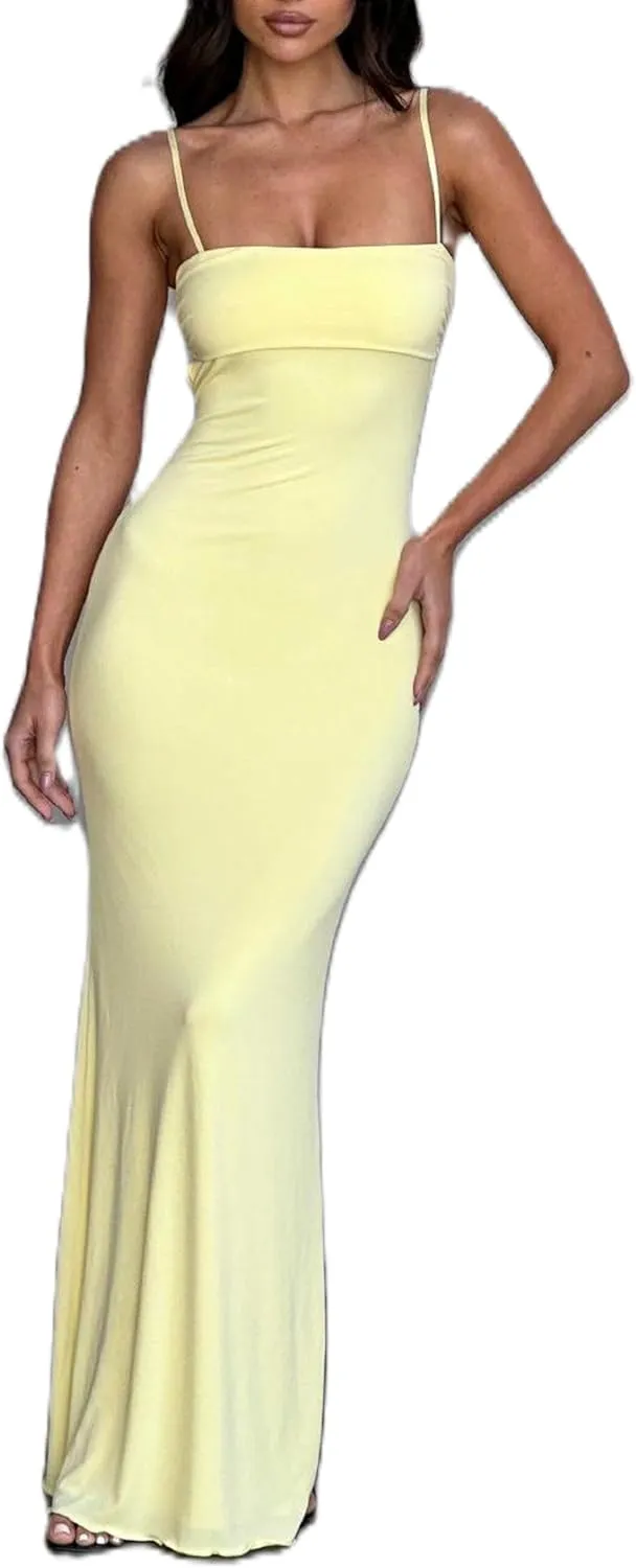 Women Backless Maxi Tank Dress Bodycon Sexy Open Back Hollow Long Dresses Sleeveless Elegant Cocktail Party Dress