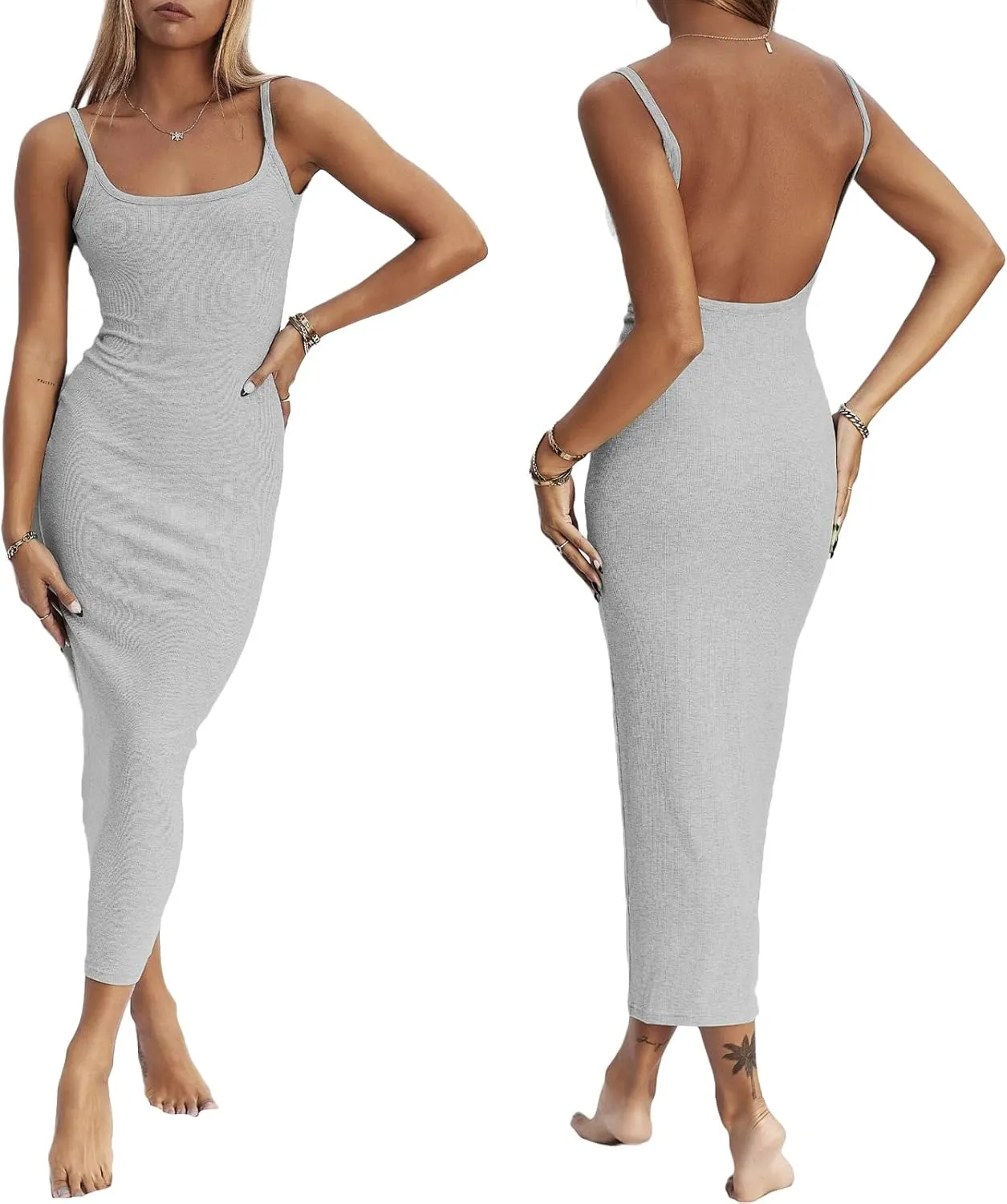 Women Backless Maxi Tank Dress Bodycon Sexy Open Back Hollow Long Dresses Sleeveless Elegant Cocktail Party Dress