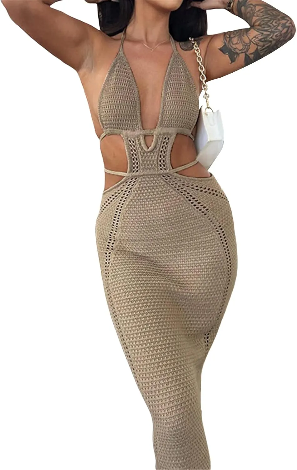 Women Backless Maxi Tank Dress Bodycon Sexy Open Back Hollow Long Dresses Sleeveless Elegant Cocktail Party Dress