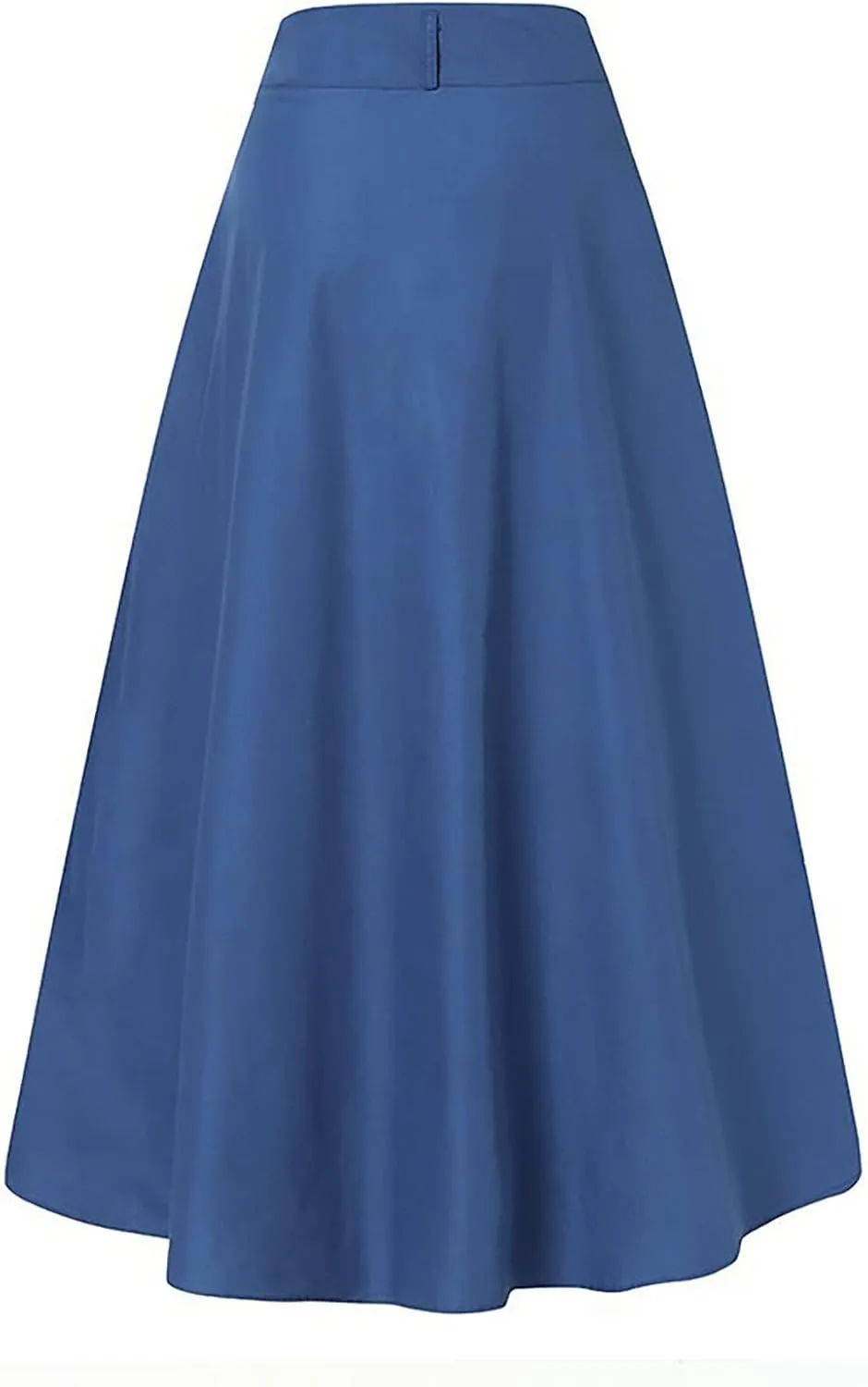 Women Casual Midi Skirt Vintage Button Front Elastic High Waist Pleated A-Line Skirts with Pockets Work Formal