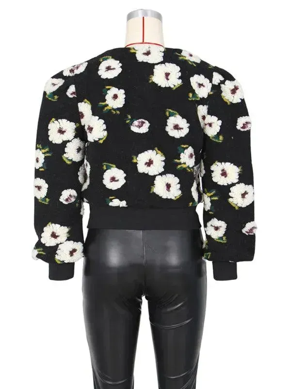 Women Embroidered Flower Short Jacket