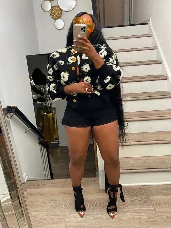 Women Embroidered Flower Short Jacket