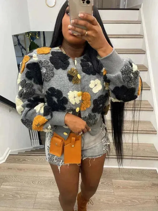 Women Embroidered Flower Short Jacket