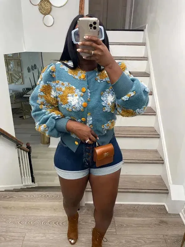 Women Embroidered Flower Short Jacket