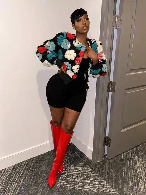 Women Embroidered Flower Short Jacket
