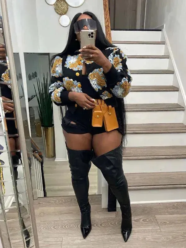 Women Embroidered Flower Short Jacket