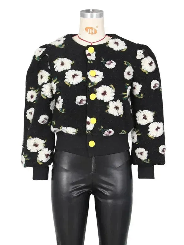 Women Embroidered Flower Short Jacket