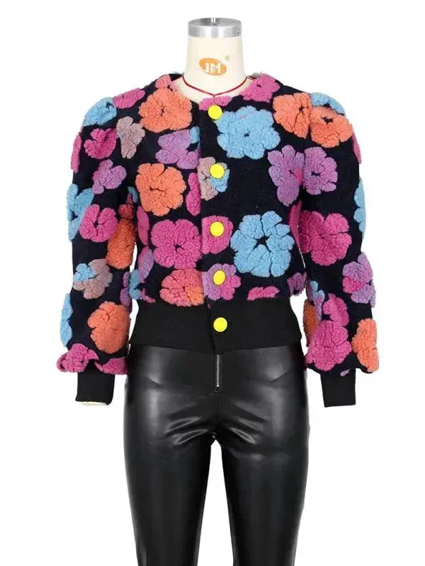 Women Embroidered Flower Short Jacket