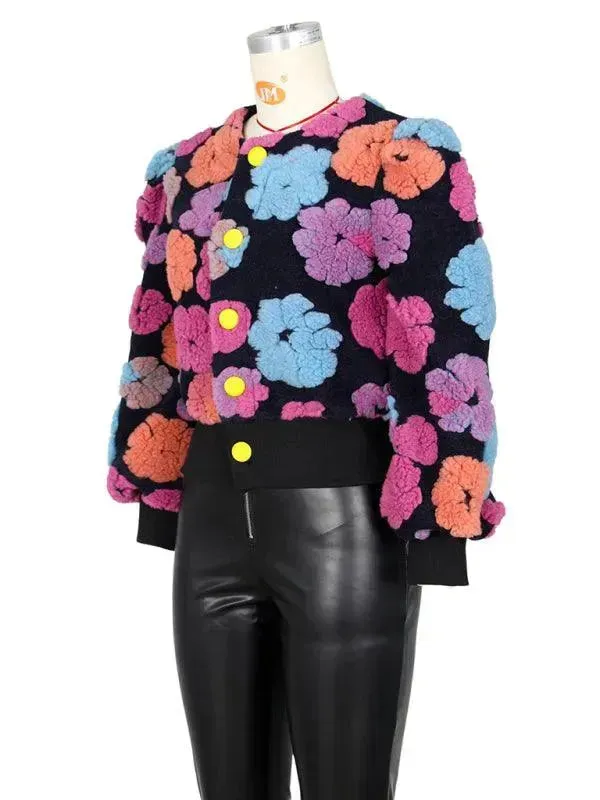 Women Embroidered Flower Short Jacket