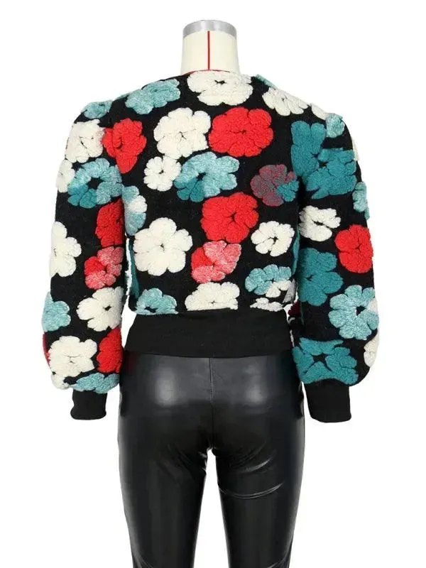 Women Embroidered Flower Short Jacket