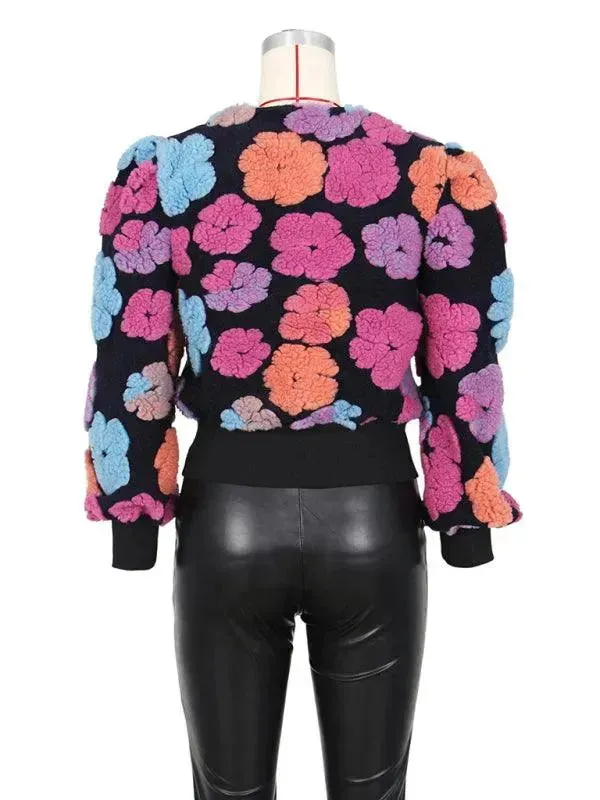 Women Embroidered Flower Short Jacket