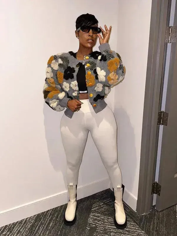 Women Embroidered Flower Short Jacket