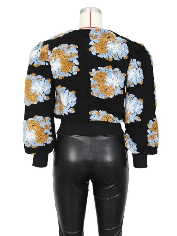 Women Embroidered Flower Short Jacket