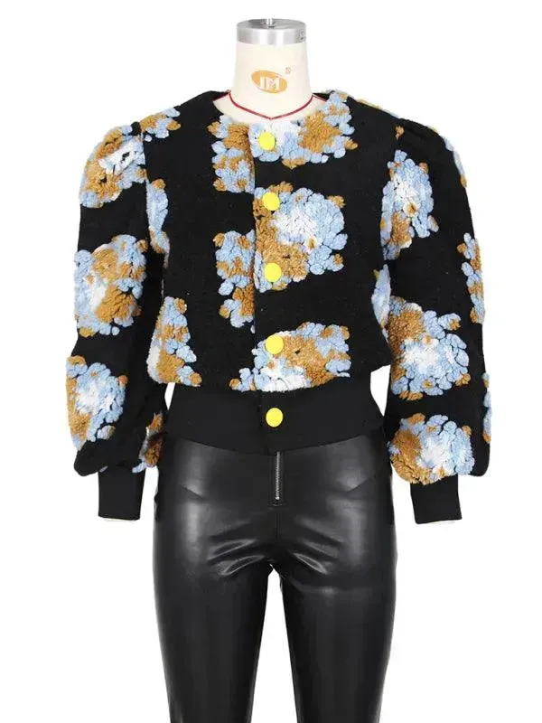 Women Embroidered Flower Short Jacket