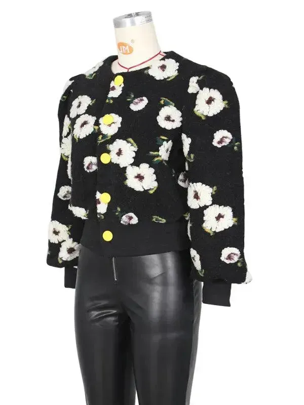 Women Embroidered Flower Short Jacket