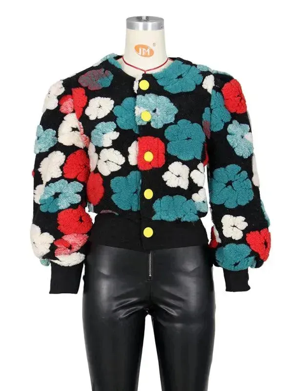 Women Embroidered Flower Short Jacket