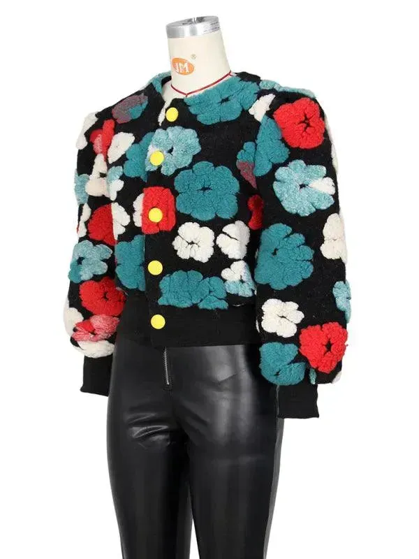 Women Embroidered Flower Short Jacket