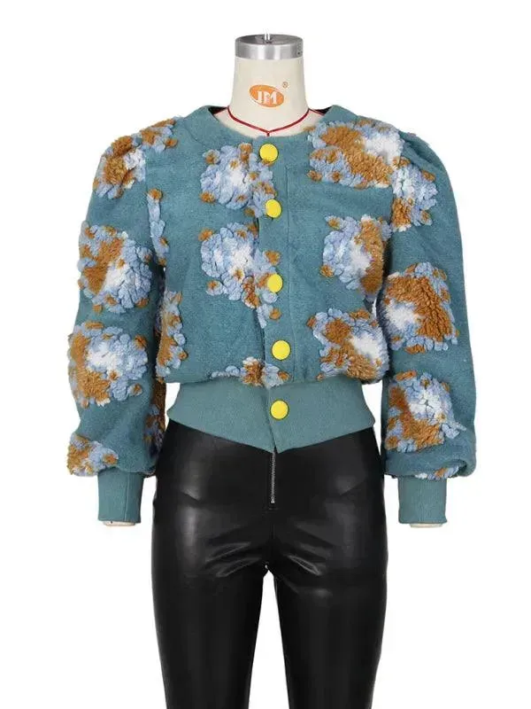 Women Embroidered Flower Short Jacket