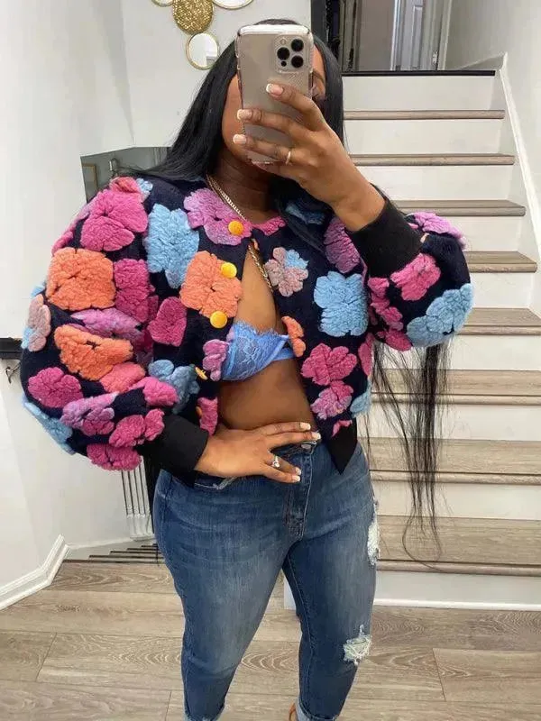Women Embroidered Flower Short Jacket