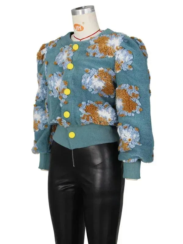 Women Embroidered Flower Short Jacket