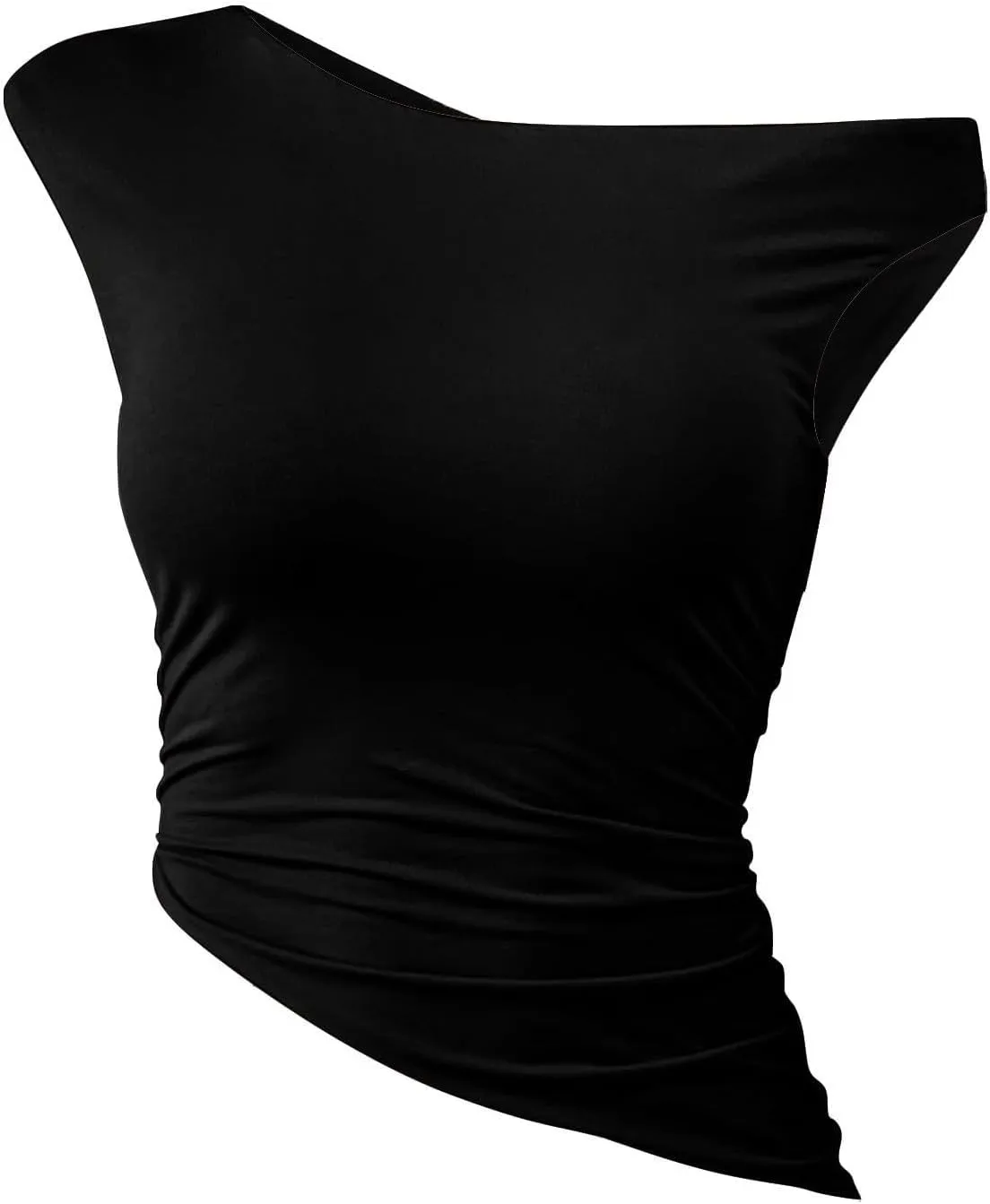 Women Fashion One Shoulder Summer Tank Tops, Sleeveless Slim Fit Ruched Asymmetrical Hem Shirts Going Out Y2K Clothes
