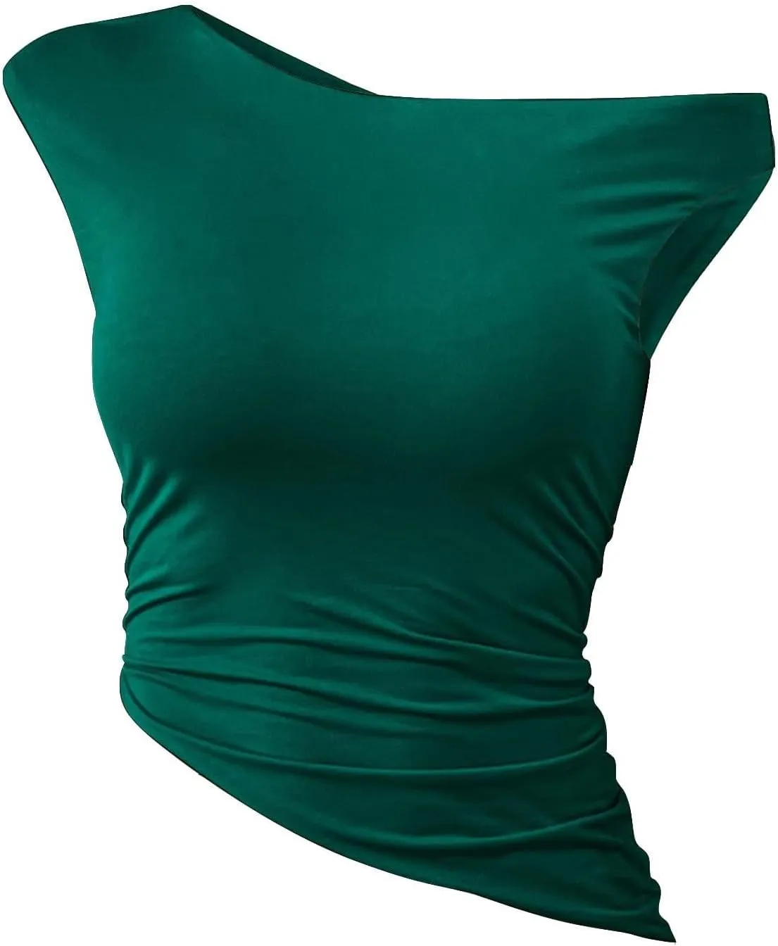 Women Fashion One Shoulder Summer Tank Tops, Sleeveless Slim Fit Ruched Asymmetrical Hem Shirts Going Out Y2K Clothes