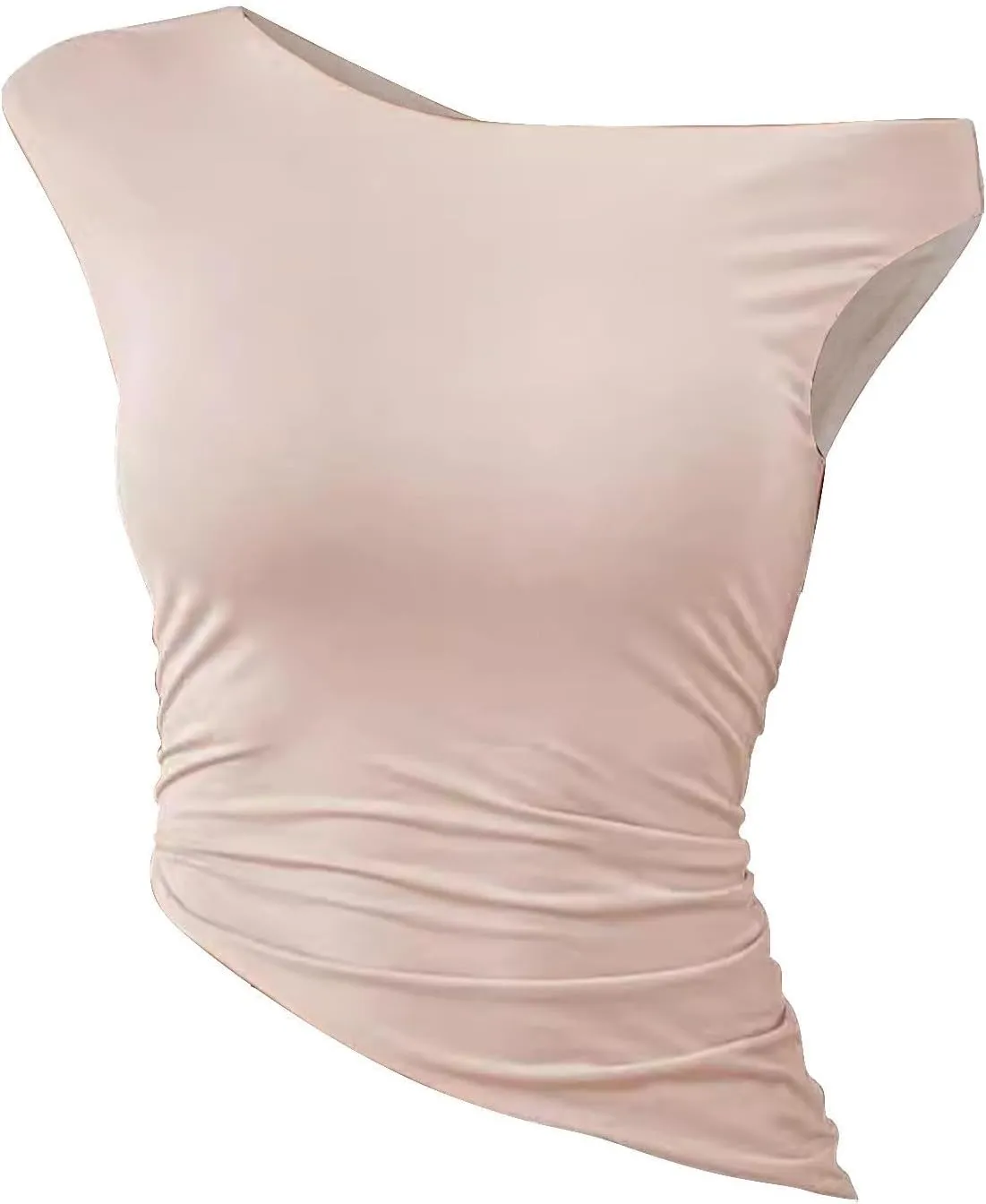 Women Fashion One Shoulder Summer Tank Tops, Sleeveless Slim Fit Ruched Asymmetrical Hem Shirts Going Out Y2K Clothes