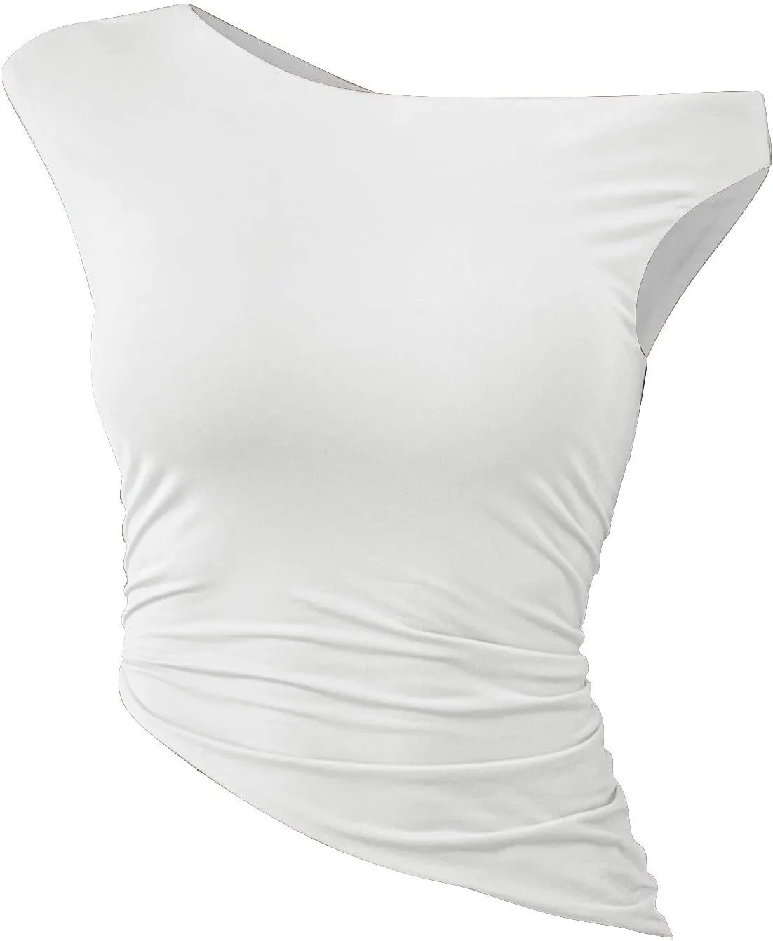 Women Fashion One Shoulder Summer Tank Tops, Sleeveless Slim Fit Ruched Asymmetrical Hem Shirts Going Out Y2K Clothes