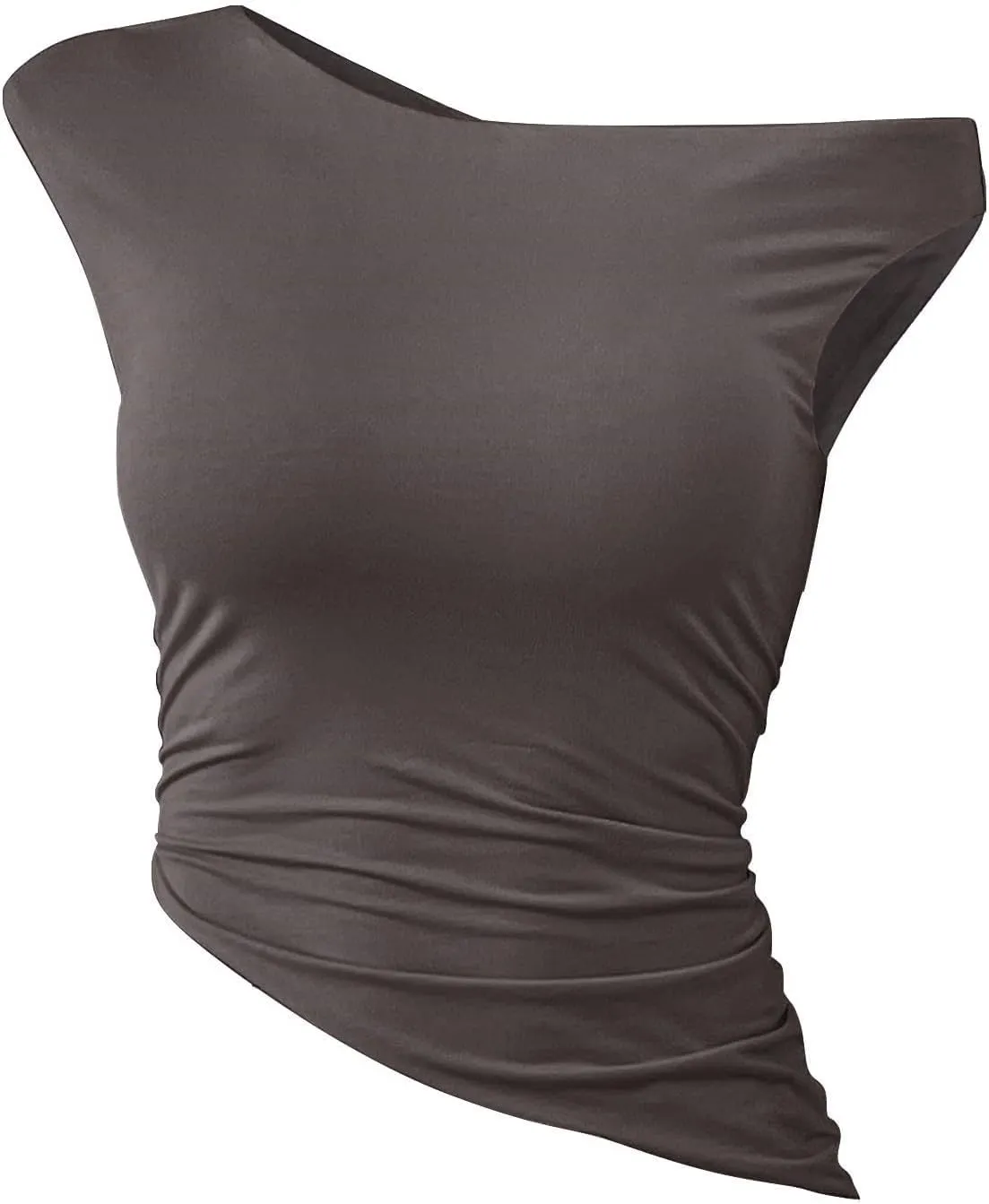 Women Fashion One Shoulder Summer Tank Tops, Sleeveless Slim Fit Ruched Asymmetrical Hem Shirts Going Out Y2K Clothes
