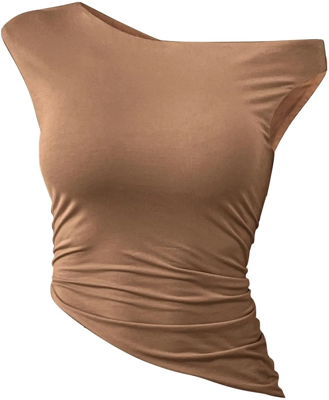Women Fashion One Shoulder Summer Tank Tops, Sleeveless Slim Fit Ruched Asymmetrical Hem Shirts Going Out Y2K Clothes