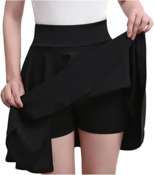 Women Flared Pleated Mini Skirts with Built in Shorts Workout Athletic Stretchy High Waist Tennis Skater Skirt