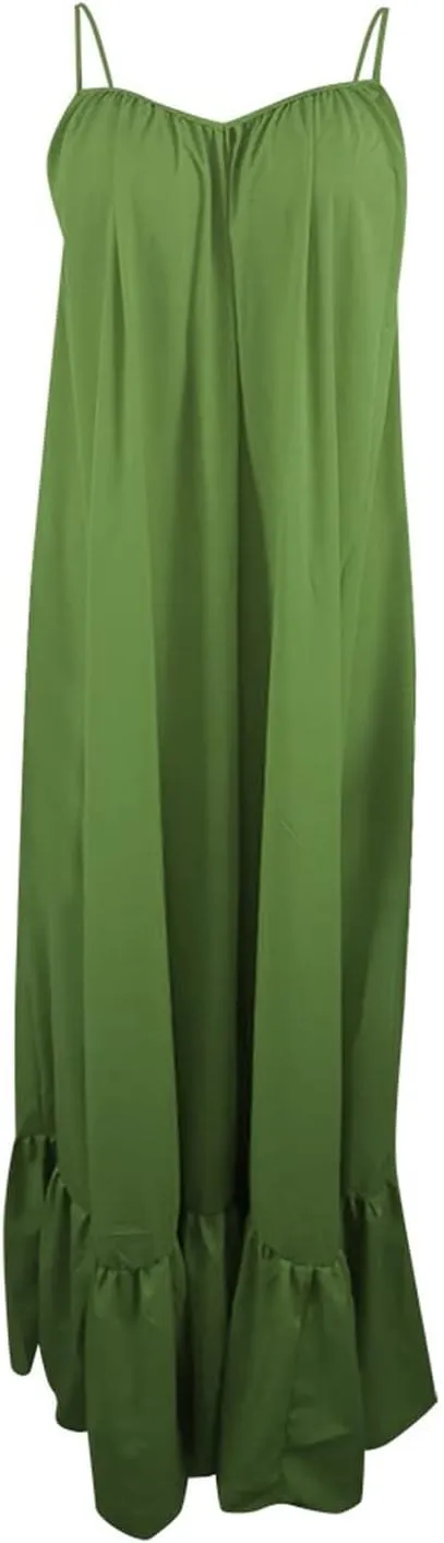 Women Flowy Dress Sleeveless Spaghetti Strap Maxi Long Thin Sexy Low Cut Vneck Ruched Fall Summer Dress for Women 2025