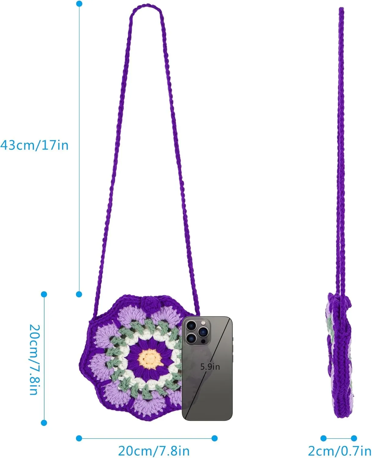 Women Girls Mini Flower Cotton Crochet Crossbody Shoulder Bag Handbag Purse